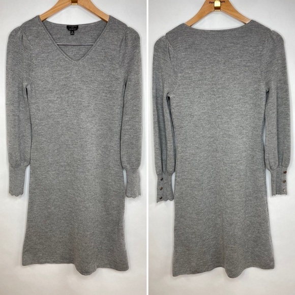 Like New, Talbots V-neck Soft Merino Wool Sweater Dress in Gray, Small Petite - Picture 2 of 6